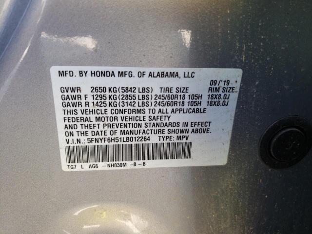 Photo 10 from auction – 2020 HONDA PILOT EXL with VIN 5FNYF6H51LB012264