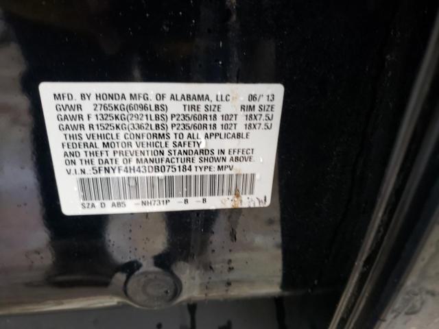 Photo 10 from auction – 2013 HONDA PILOT EX with VIN 5FNYF4H43DB075184