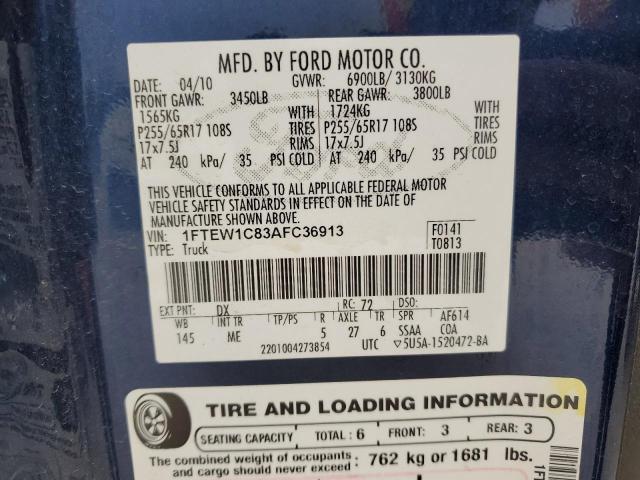 Photo 10 from auction – 2010 FORD F150 SUPER with VIN 1FTEW1C83AFC36913