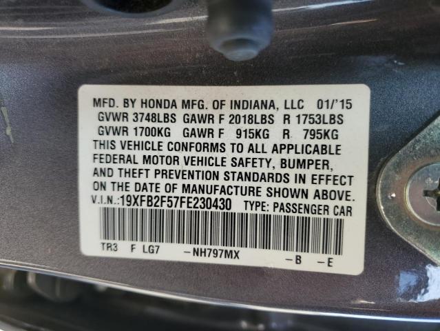 Photo 10 from auction – 2015 HONDA CIVIC LX with VIN 19XFB2F57FE230430