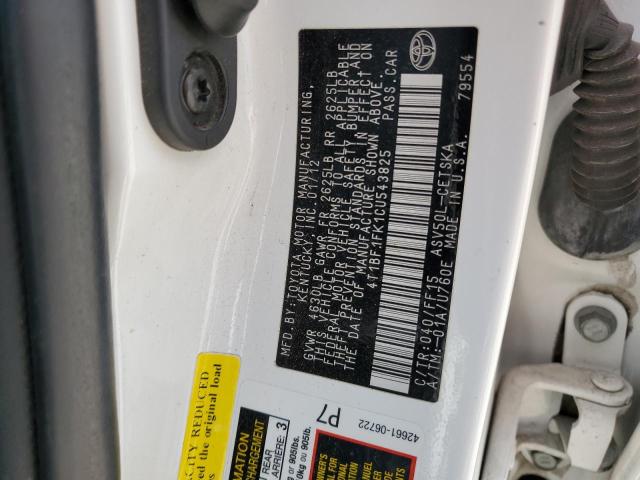 Photo 10 from auction – 2012 TOYOTA CAMRY BASE with VIN 4T1BF1FK1CU543825