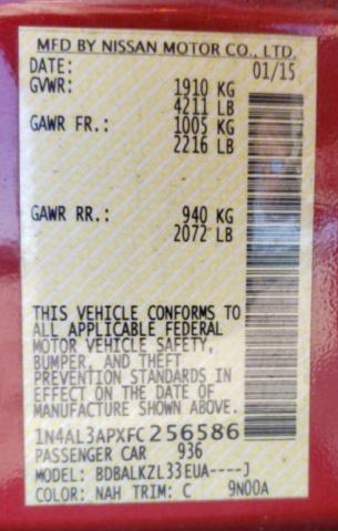 Photo 10 from auction – 2015 NISSAN ALTIMA 2.5 with VIN 1N4AL3APXFC256586