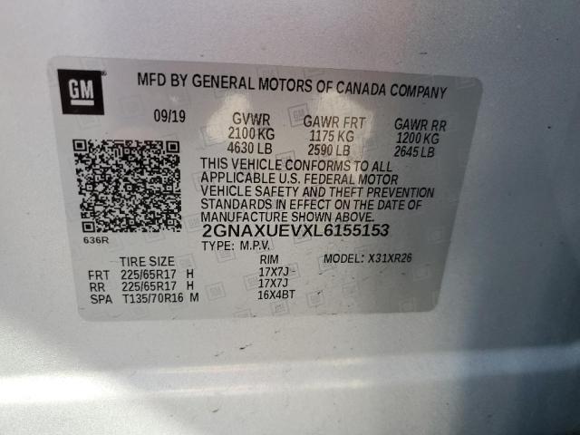 Photo 10 from auction – 2020 CHEVROLET EQUINOX LT with VIN 2GNAXUEVXL6155153