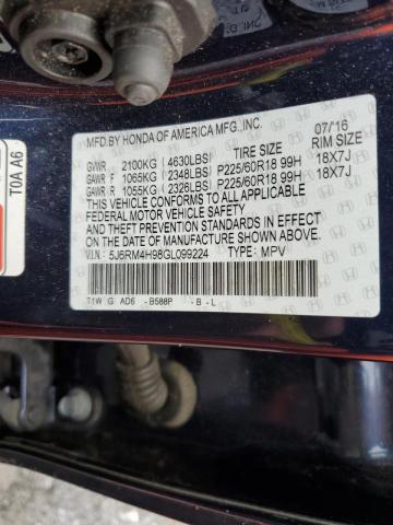 Photo 10 from auction – 2016 HONDA CR-V TOURI with VIN 5J6RM4H98GL099224