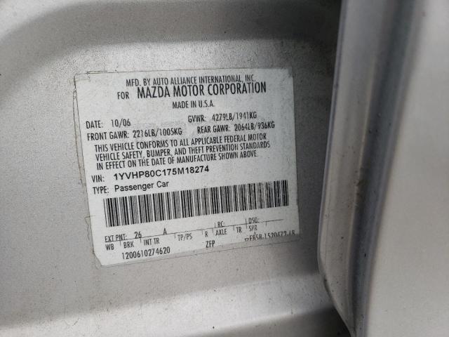 Photo 10 from auction – 2007 MAZDA 6 I with VIN 1YVHP80C175M18274