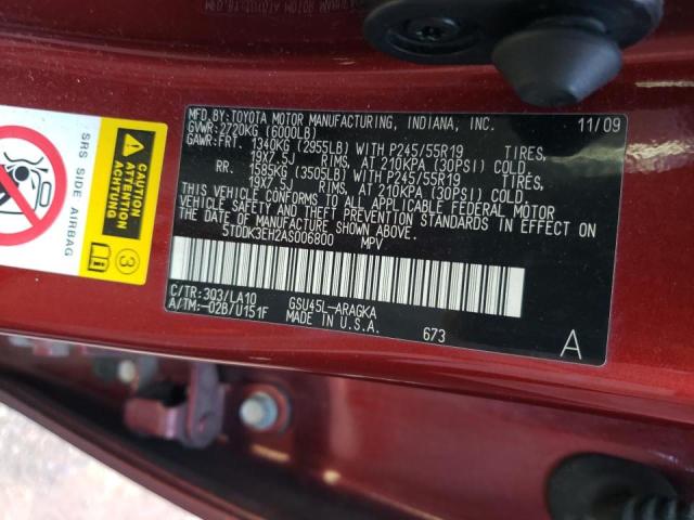 Фото 10 с аукциона – 2010 TOYOTA HIGHLANDER с VIN 5TDDK3EH2AS006800