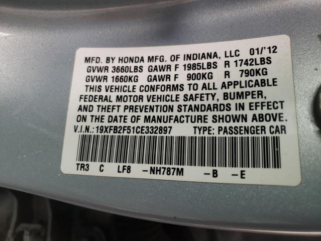 Photo 10 from auction – 2012 HONDA CIVIC LX with VIN 19XFB2F51CE332897