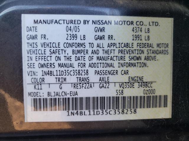 Photo 10 from auction – 2005 NISSAN ALTIMA SE with VIN 1N4BL11D35C358258