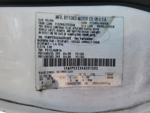 Photo 10 from auction – 2004 FORD TAURUS SES with VIN 1FAFP55234A201202