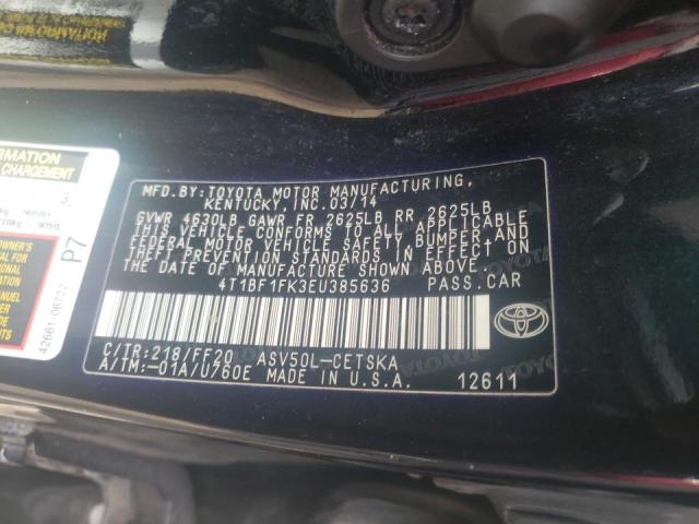 Photo 10 from auction – 2014 TOYOTA CAMRY L with VIN 4T1BF1FK3EU385636