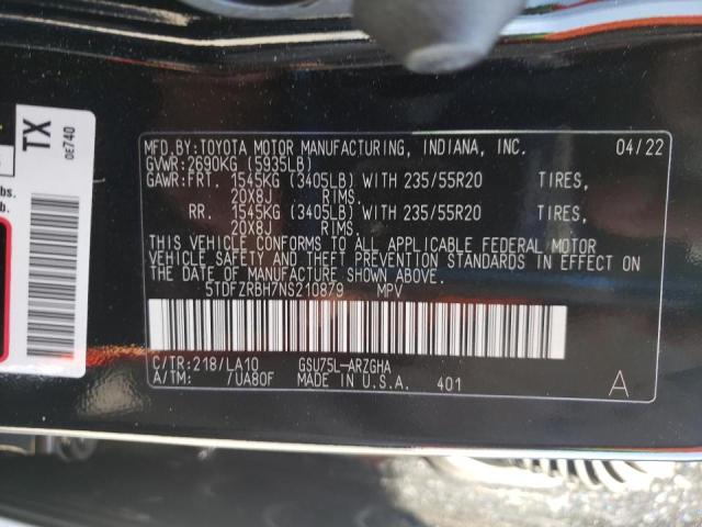 Photo 10 from auction – 2022 TOYOTA HIGHLANDER with VIN 5TDFZRBH7NS210879
