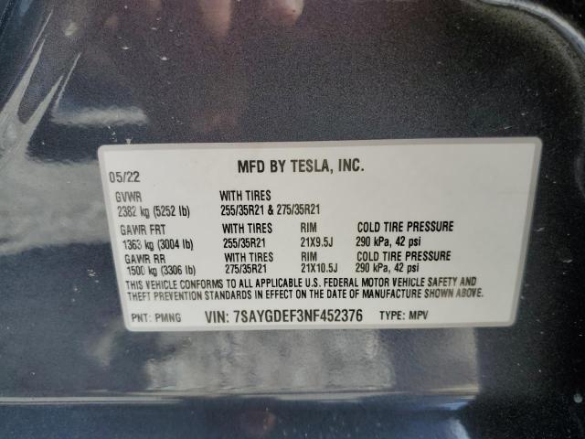 Photo 10 from auction – 2022 TESLA MODEL Y with VIN 7SAYGDEF3NF452376
