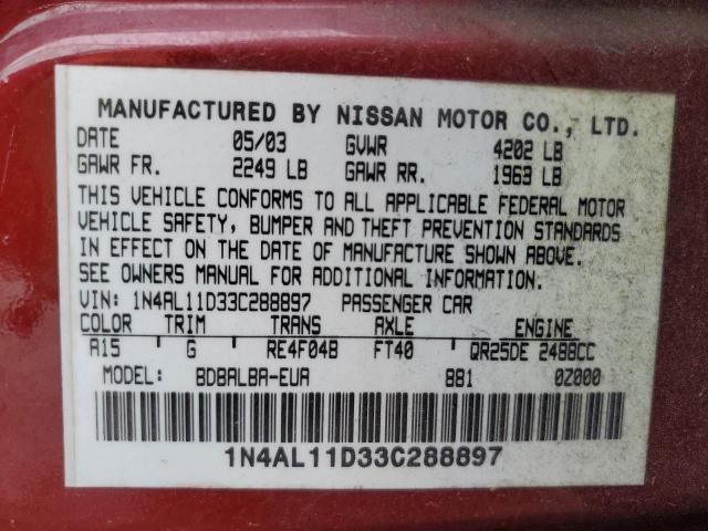 Photo 10 from auction – 2003 NISSAN ALTIMA BAS with VIN 1N4AL11D33C288897