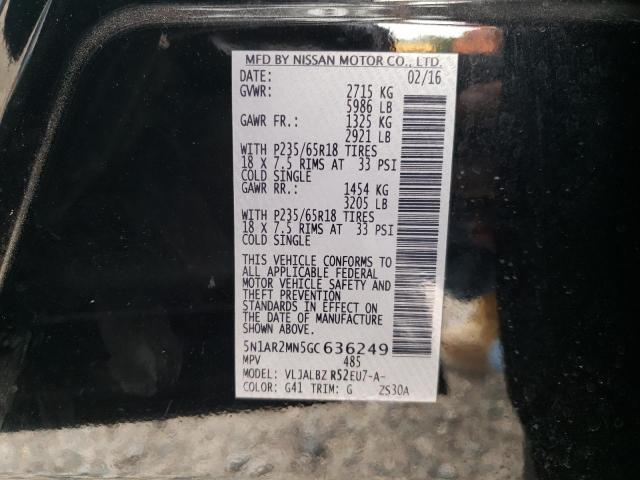 Photo 10 from auction – 2016 NISSAN PATHFINDER with VIN 5N1AR2MN5GC636249