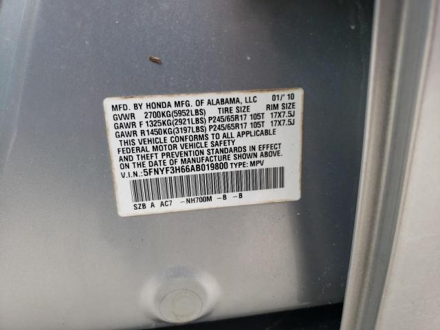 Photo 10 from auction – 2010 HONDA PILOT EXL with VIN 5FNYF3H66AB019800