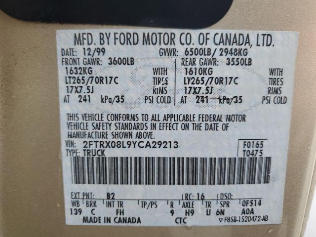 Photo 10 from auction – 2000 FORD F150 with VIN 2FTRX08L9YCA29213