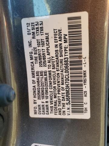 Photo 10 from auction – 2012 HONDA CR-V EXL with VIN 5J6RM3H70CL006683