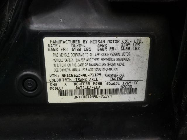 Photo 10 from auction – 2004 NISSAN SENTRA 1.8 with VIN 3N1CB51D44L471179