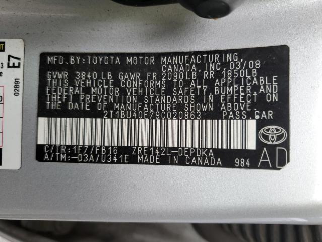 Photo 10 from auction – 2009 TOYOTA COROLLA BA with VIN 2T1BU40E79C020863