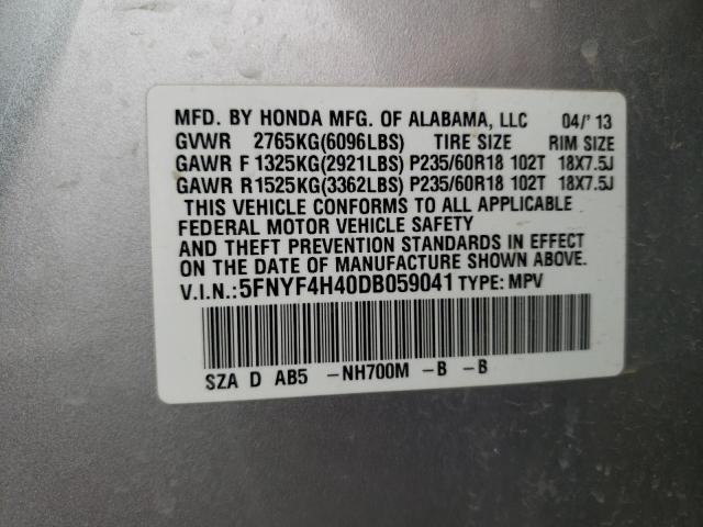 Photo 10 from auction – 2013 HONDA PILOT EX with VIN 5FNYF4H40DB059041