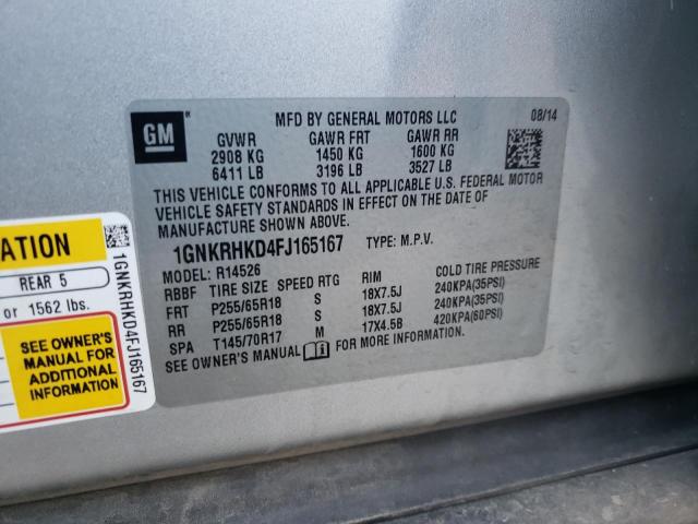Photo 10 from auction – 2015 CHEVROLET TRAVERSE L with VIN 1GNKRHKD4FJ165167