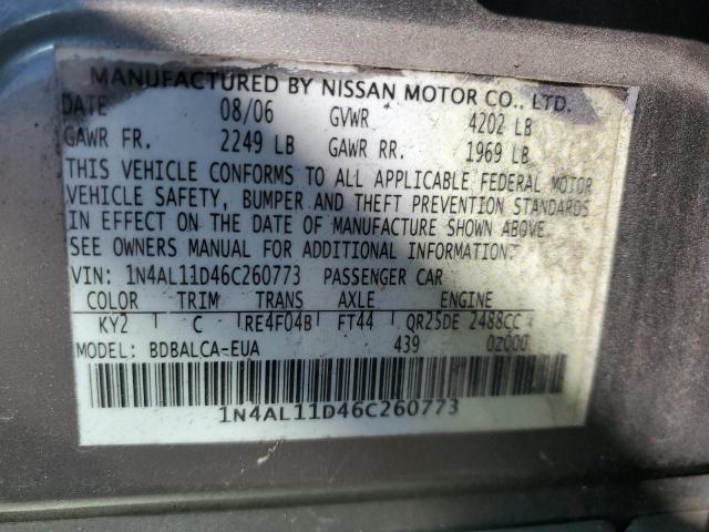 Photo 10 from auction – 2006 NISSAN ALTIMA S with VIN 1N4AL11D46C260773