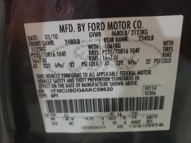 Photo 10 from auction – 2010 FORD ESCAPE with VIN 1FMCU9DG4AKC58620