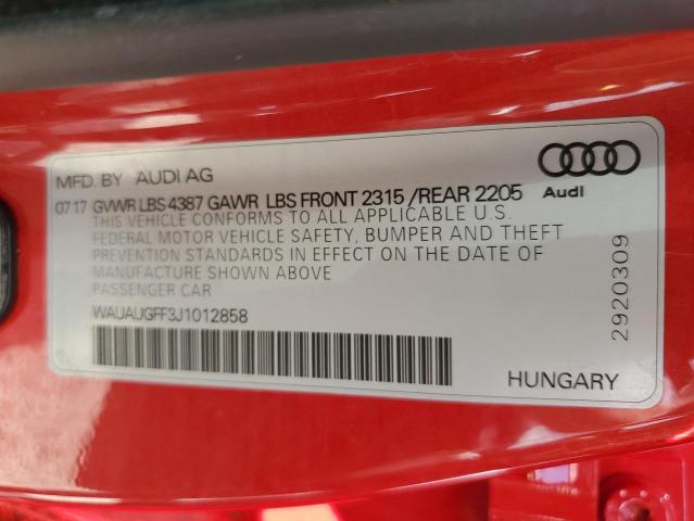 Photo 10 from auction – 2018 AUDI A3 PREMIUM with VIN WAUAUGFF3J1012858