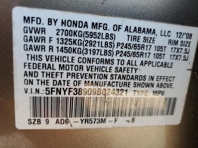 Photo 10 from auction – 2009 HONDA PILOT TOUR with VIN 5FNYF38909B024321