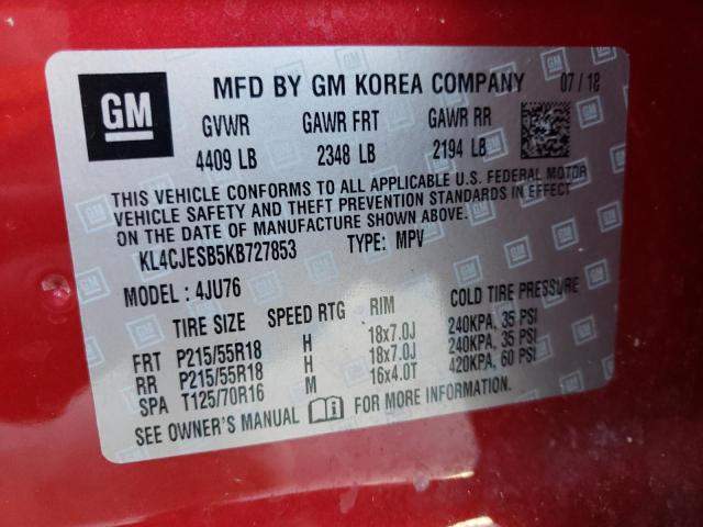 Photo 10 from auction – 2019 BUICK ENCORE PRE with VIN KL4CJESB5KB727853