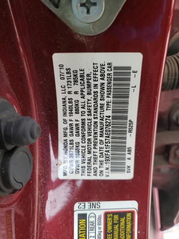 Photo 10 from auction – 2010 HONDA CIVIC LX with VIN 19XFA1F57AE076274