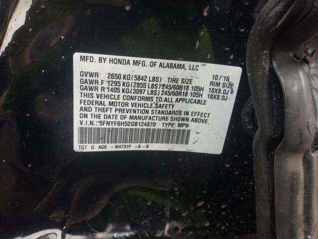 Photo 10 from auction – 2016 HONDA PILOT EXL with VIN 5FNYF6H52GB124870