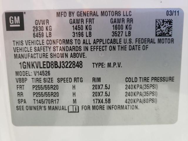 Photo 10 from auction – 2011 CHEVROLET TRAVERSE L with VIN 1GNKVLED8BJ322848
