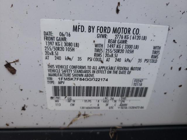 Photo 10 from auction – 2016 FORD EXPLORER L with VIN 1FM5K7F84GGD22174