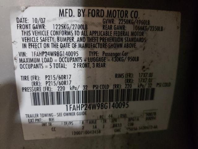 Photo 10 from auction – 2008 FORD TAURUS SEL with VIN 1FAHP24W98G140095