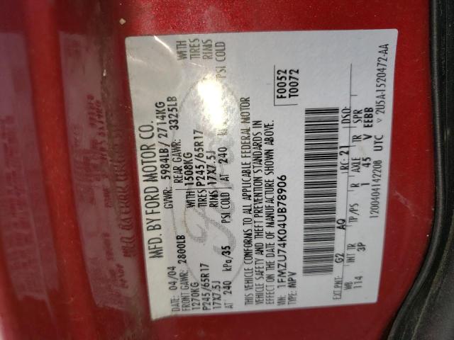 Photo 10 from auction – 2004 FORD EXPLORER E with VIN 1FMZU74K04UB78906