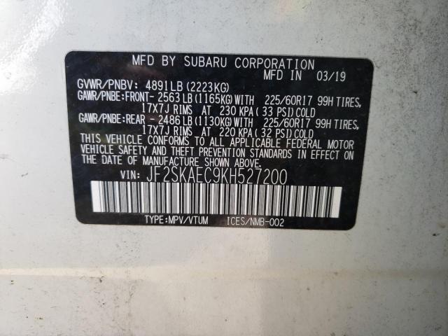 Photo 10 from auction – 2019 SUBARU FORESTER P with VIN JF2SKAEC9KH527200