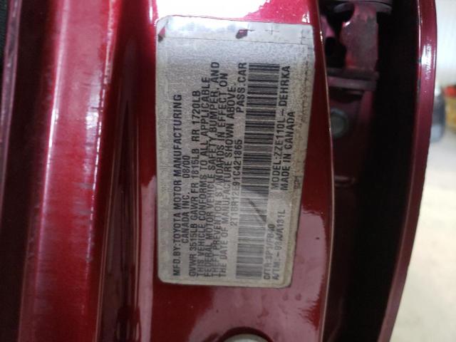 Photo 10 from auction – 2001 TOYOTA COROLLA CE with VIN 2T1BR12E91C421865