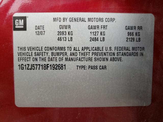 Photo 10 from auction – 2008 CHEVROLET MALIBU 2LT with VIN 1G1ZJ57718F192681