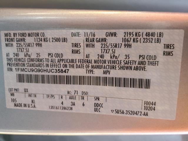 Photo 10 from auction – 2017 FORD ESCAPE SE with VIN 1FMCU9G90HUC35847