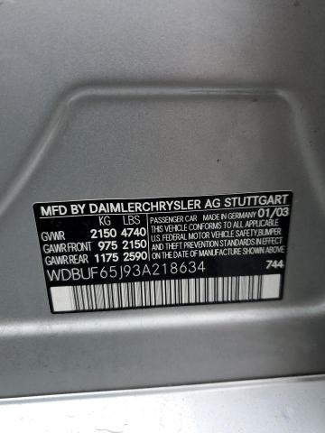 Photo 10 from auction – 2003 MERCEDES-BENZ E 320 with VIN WDBUF65J93A218634