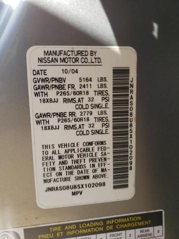 Photo 10 from auction – 2005 INFINITI FX35 with VIN JNRAS08U85X102098