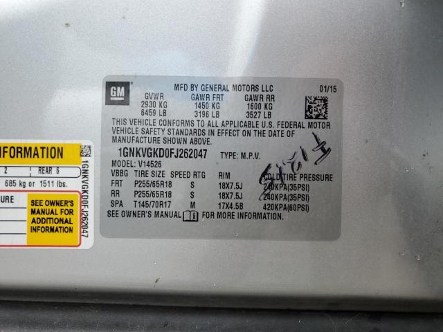 Photo 10 from auction – 2015 CHEVROLET TRAVERSE L with VIN 1GNKVGKD0FJ262047