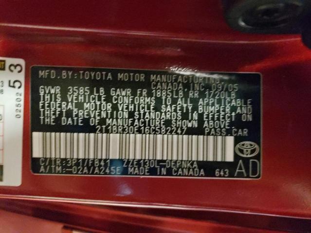 Photo 10 from auction – 2006 TOYOTA COROLLA CE with VIN 2T1BR30E16C582247