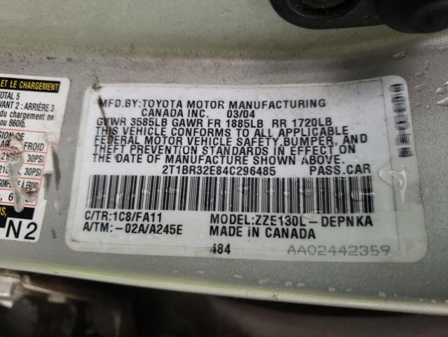 Photo 10 from auction – 2004 TOYOTA COROLLA LE with VIN 2T1BR32E84C296485