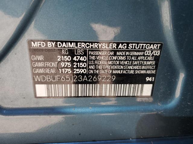 Photo 10 from auction – 2003 MERCEDES-BENZ E 320 with VIN WDBUF65J23A269229