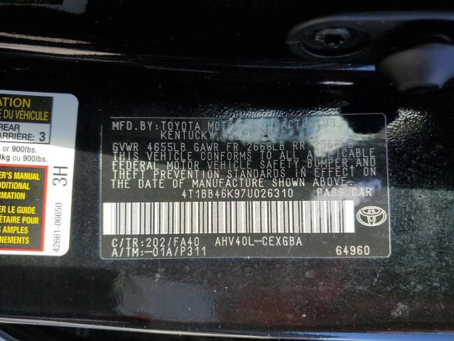 Photo 10 from auction – 2007 TOYOTA CAMRY HYBR with VIN 4T1BB46K97U026310