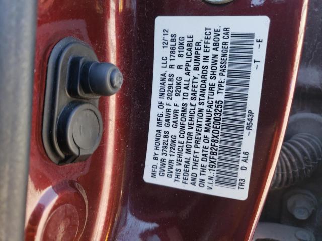 Photo 10 from auction – 2013 HONDA CIVIC EX with VIN 19XFB2F8XDE003255