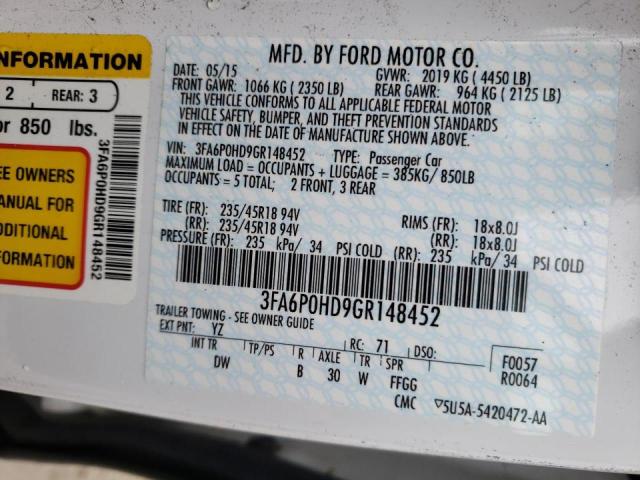 Photo 10 from auction – 2016 FORD FUSION SE with VIN 3FA6P0HD9GR148452