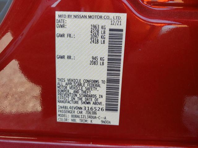 Photo 10 from auction – 2022 NISSAN ALTIMA SL with VIN 1N4BL4EV0NN316526